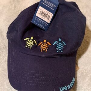 Life Is Good Navy baseball hat with Embroidered Turtles